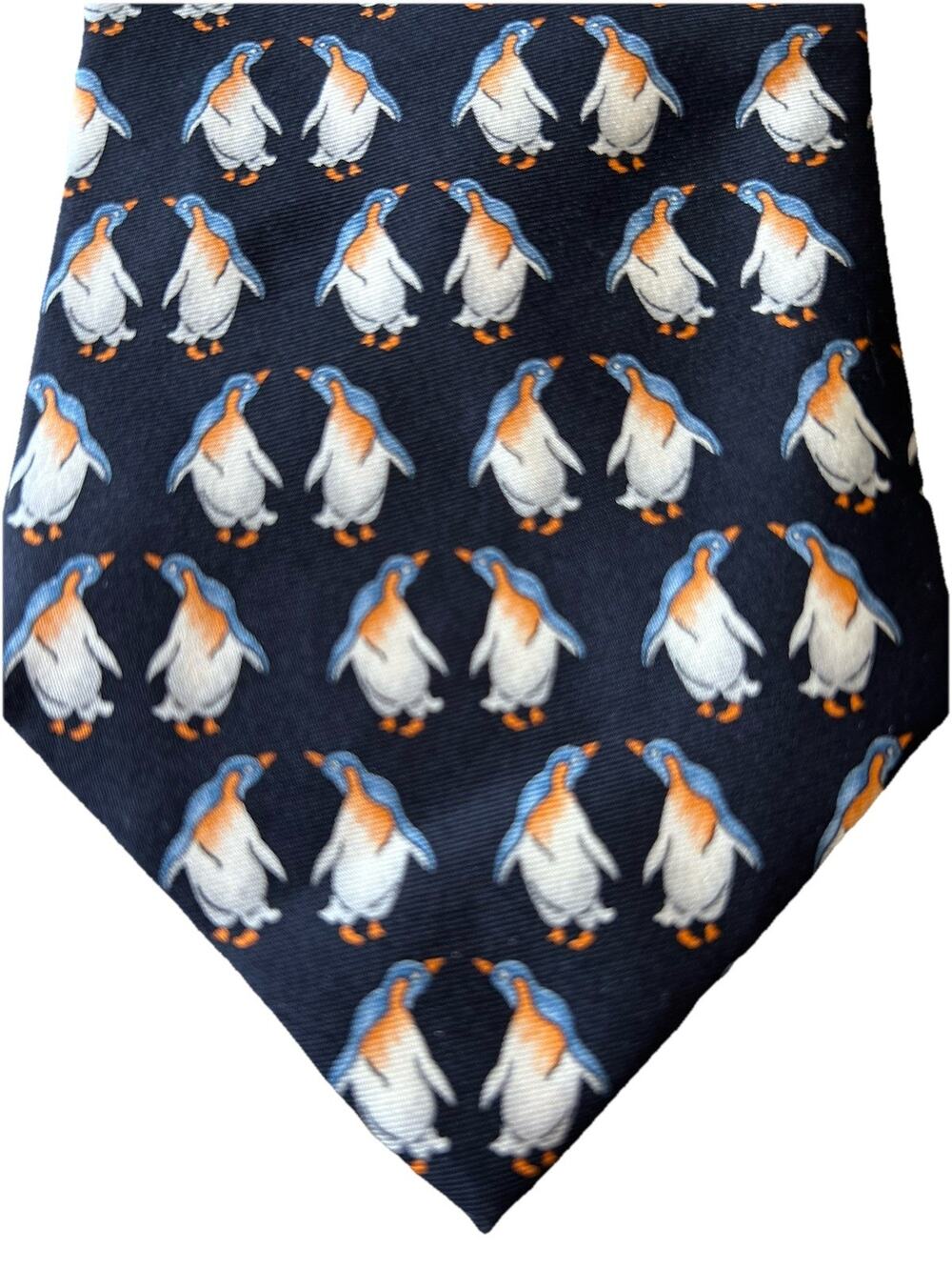 VTG Silk Black necktie penguins Partners Love Retro print gallery collection USA